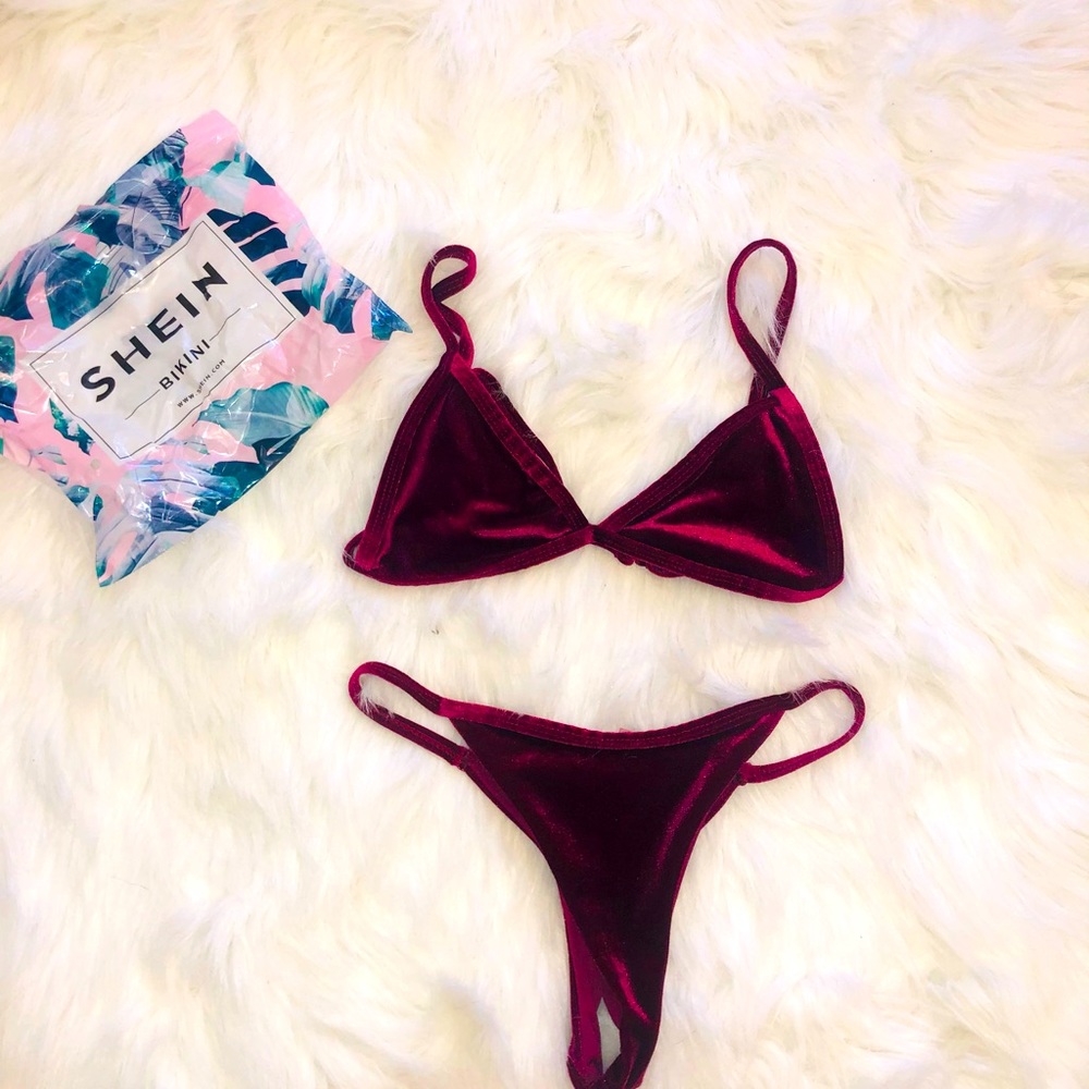 Velvet red swimsuit two piece